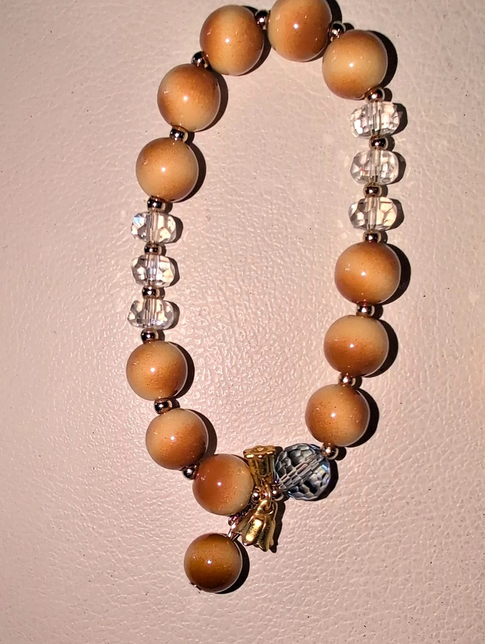 Beaded Charm Bracelet in Brown & Clear - Set Of 3
